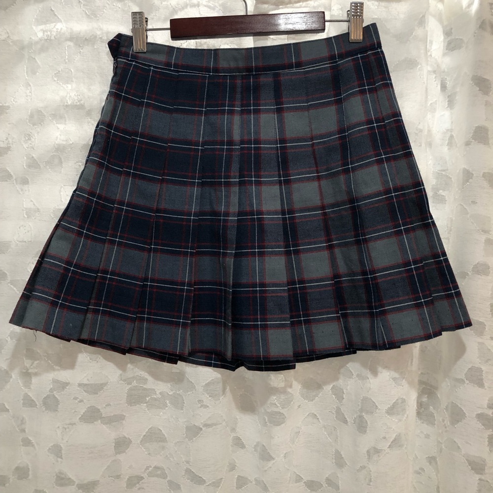 Plaid Pleated Skirt - Blue and Red